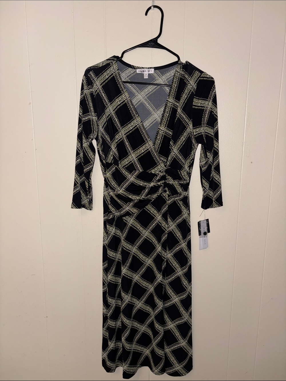 White House Black Market Black & Ivory Geometric Wrap Midi Dress